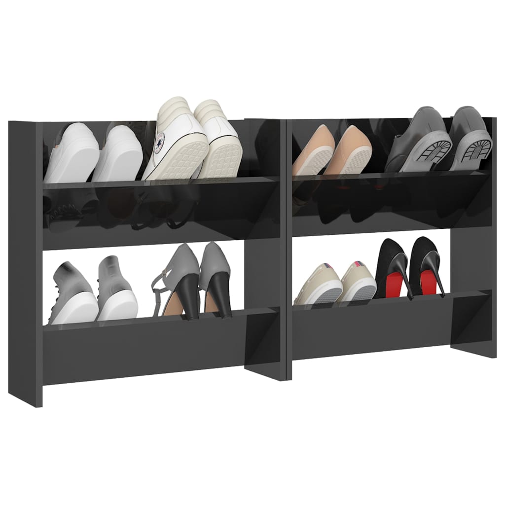 vidaXL Wall Shoe Cabinets 2 pcs High Gloss Gray 23.6"x7.1"x23.6" Engineered Wood