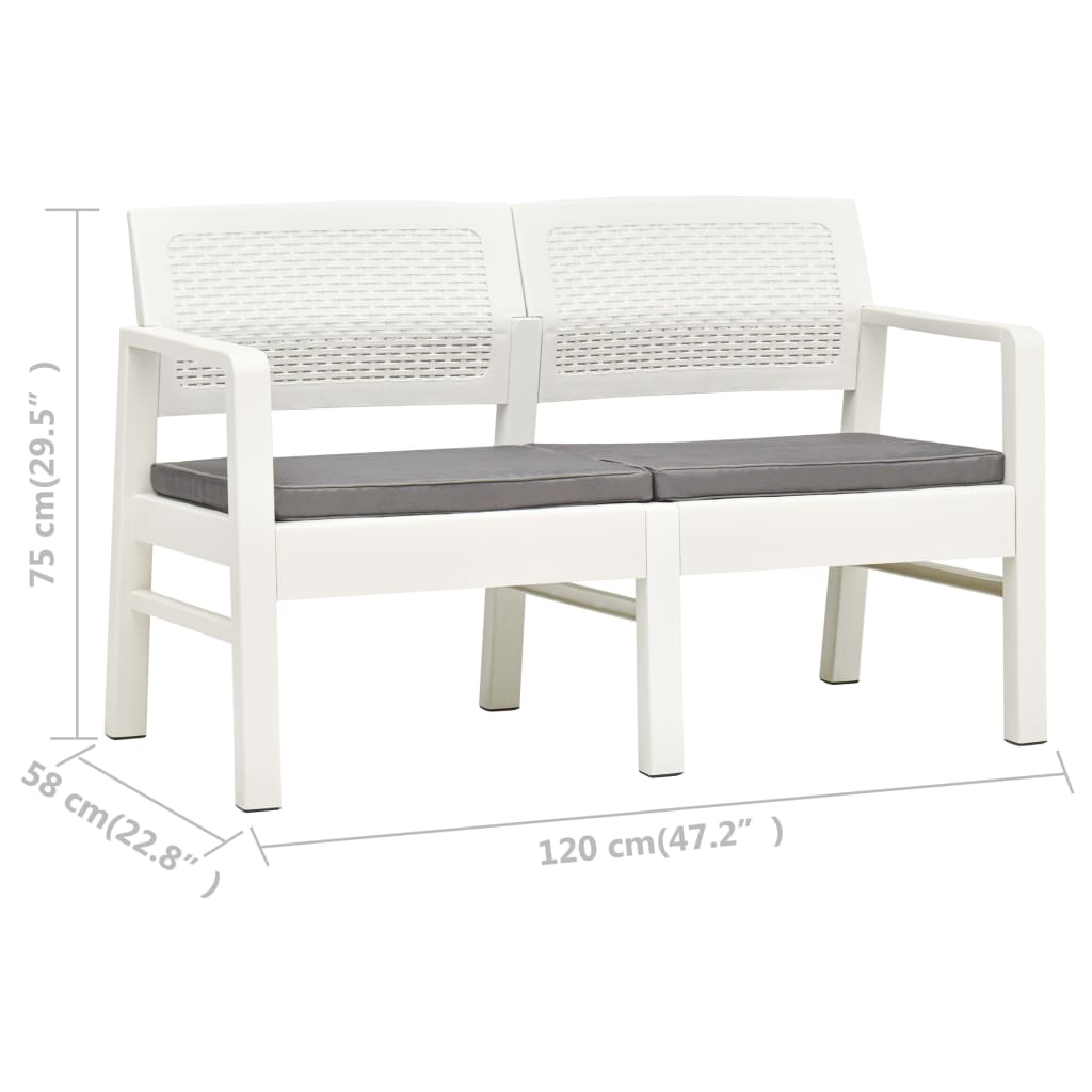 vidaXL 2-Seater Patio Bench with Cushions 47.2" Plastic White
