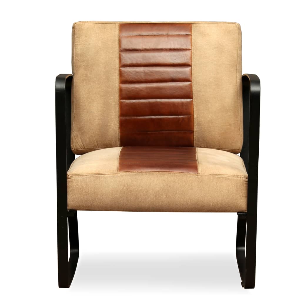 vidaXL Lounge Chair Brown Genuine Leather and Canvas