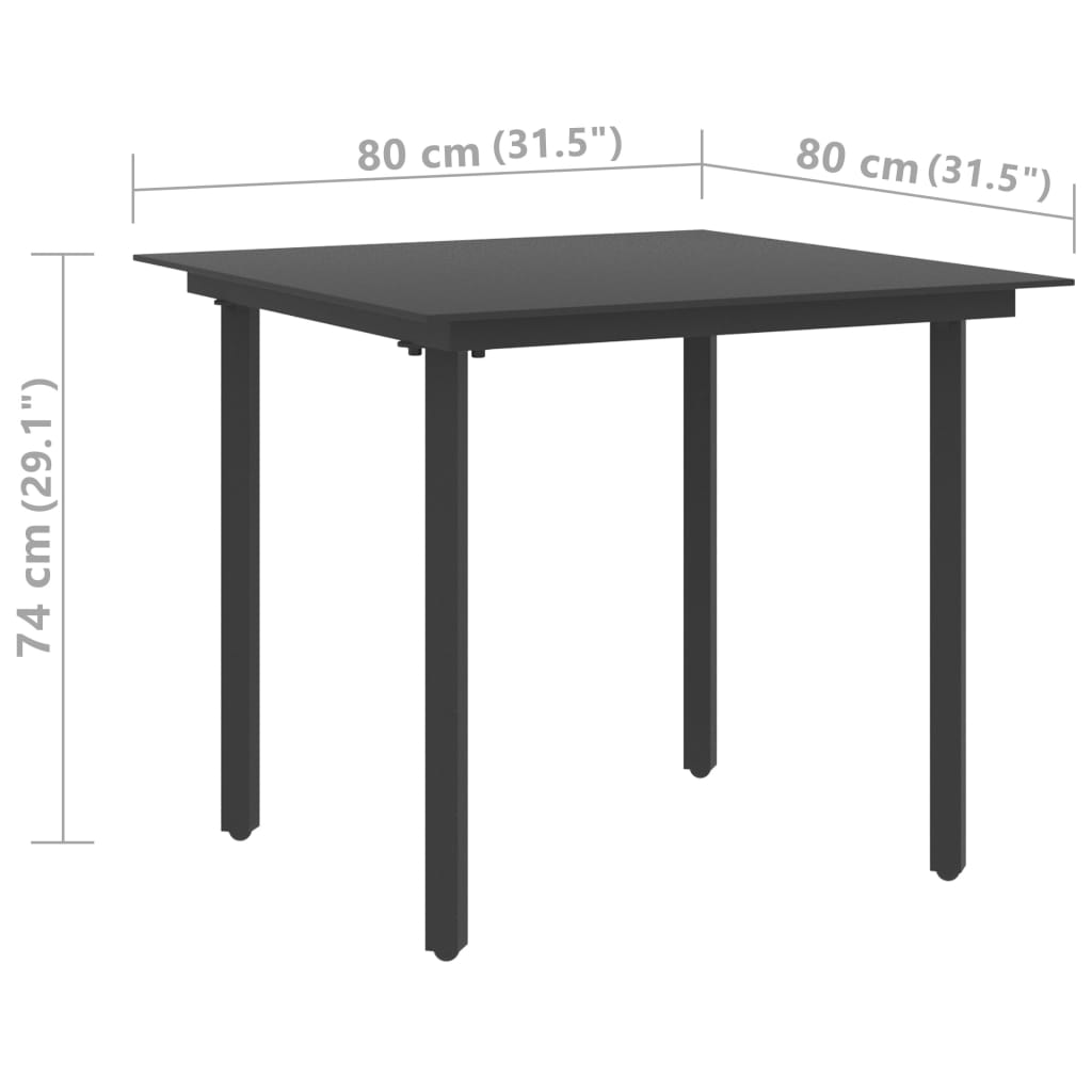 vidaXL Patio Dining Table Black 31.5"x31.5"x29.1" Steel and Glass