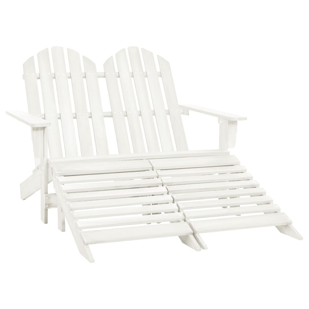 vidaXL 2-Seater Patio Adirondack Chair&Ottoman Fir Wood White