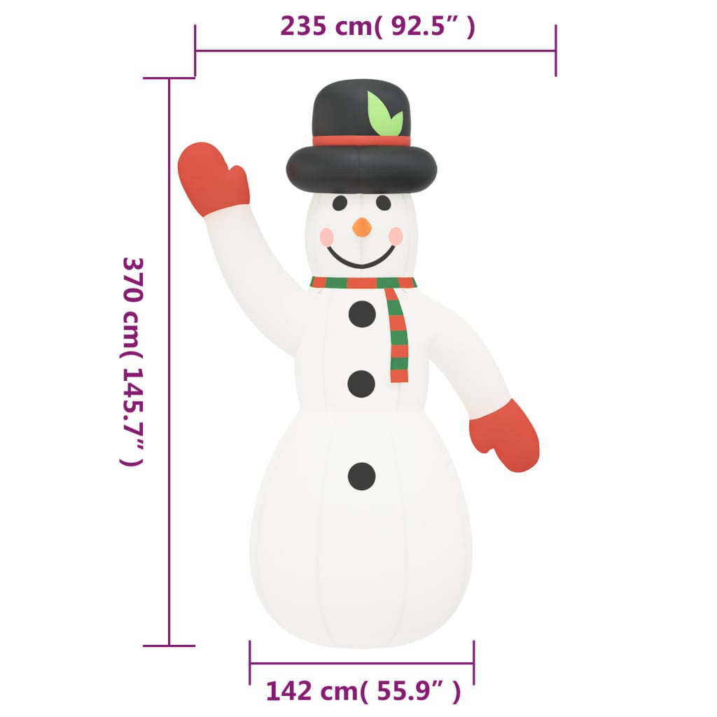 vidaXL Christmas Inflatable Snowman with LEDs 145.7"