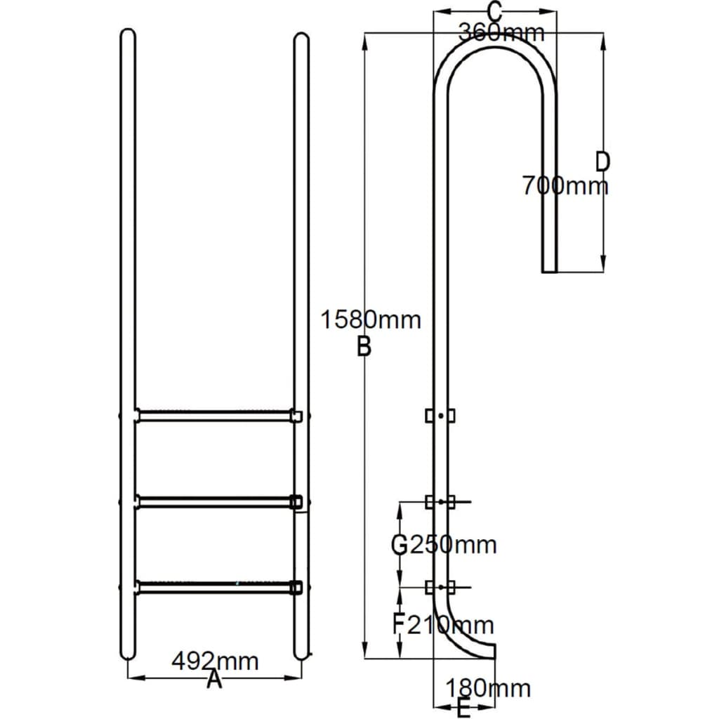 vidaXL Pool Ladder 3 Steps Stainless Steel 304 47.2"