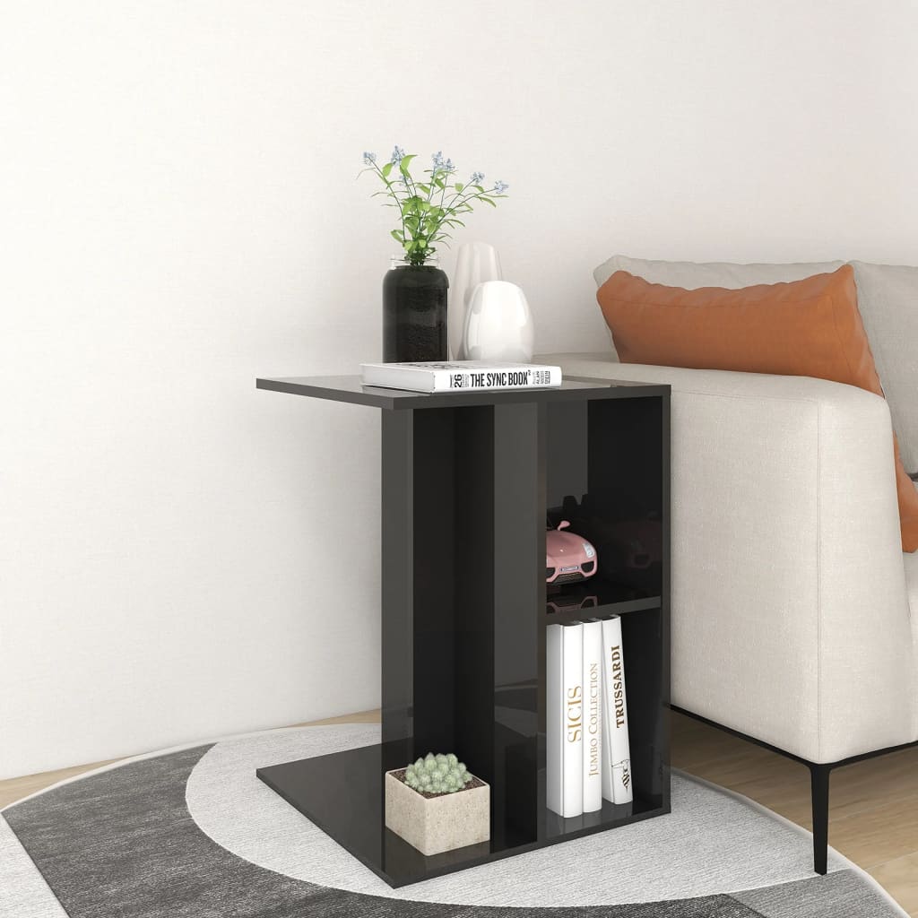 vidaXL Side Table High Gloss Black 23.6"x15.7"x17.7" Engineered Wood