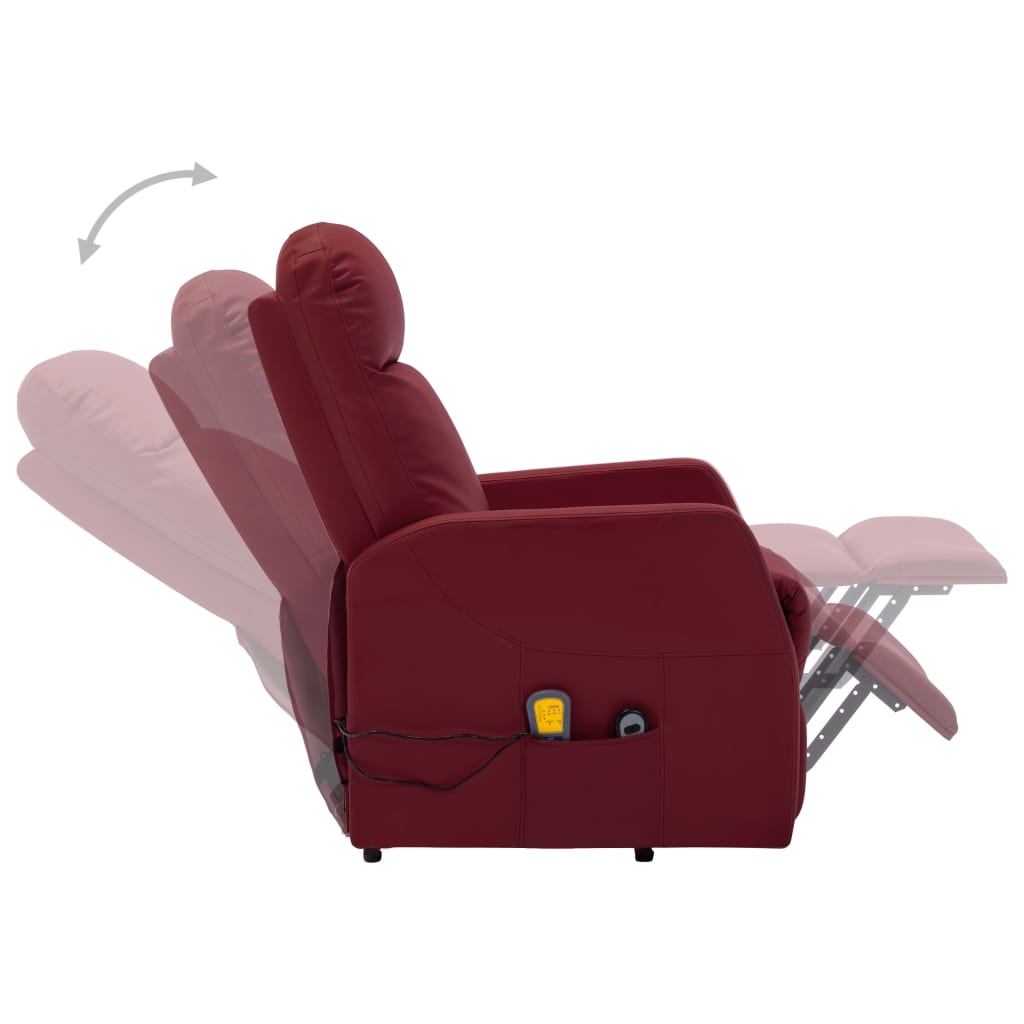 vidaXL Power Lift Massage Recliner Wine Red Faux Leather