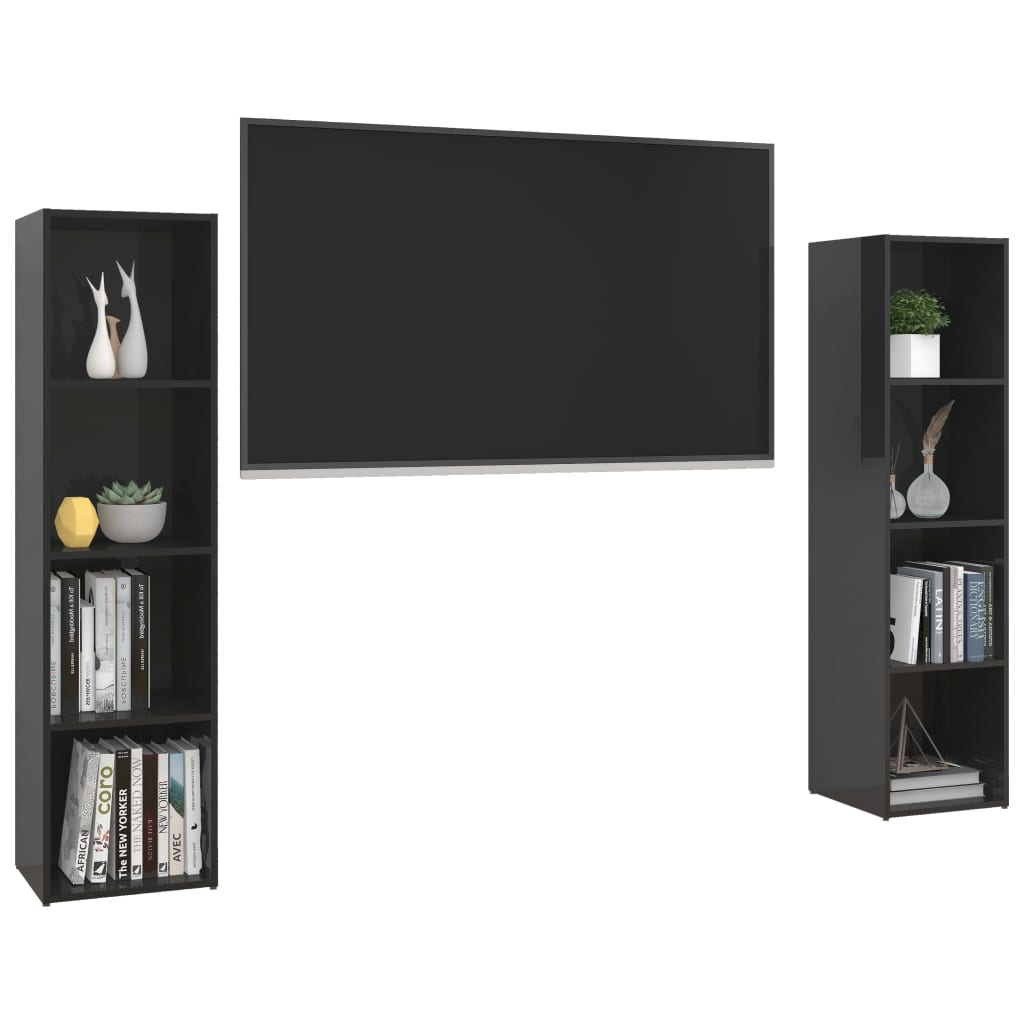 vidaXL TV Cabinets 2 pcs High Gloss Black 56.1"x13.8"x14.4" Engineered Wood