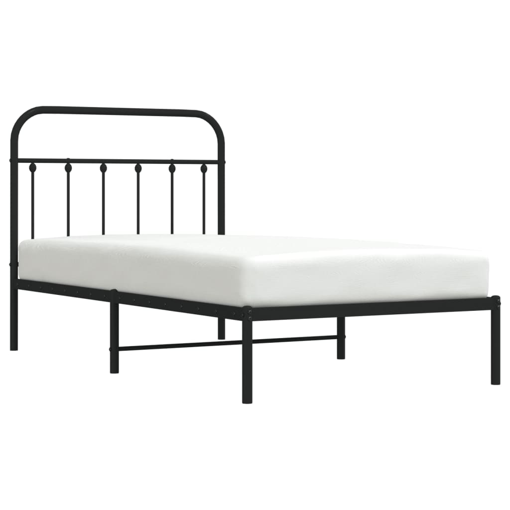 vidaXL Metal Bed Frame with Headboard Black 39.4"x74.8" Twin