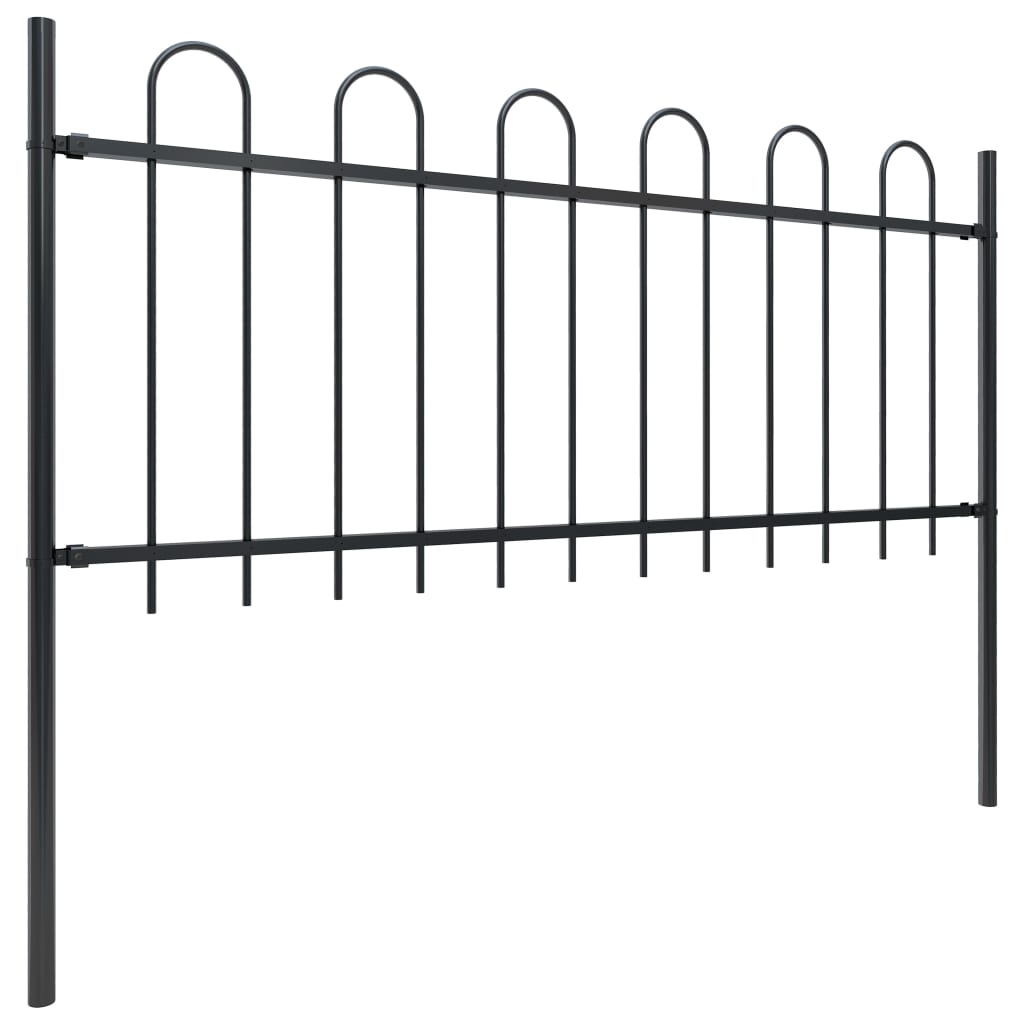 vidaXL Garden Fence with Hoop Top Steel 22.3' Black