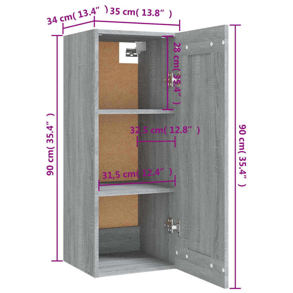 vidaXL Hanging Cabinet Gray Sonoma 13.8"x13.4"x35.4" Engineered Wood