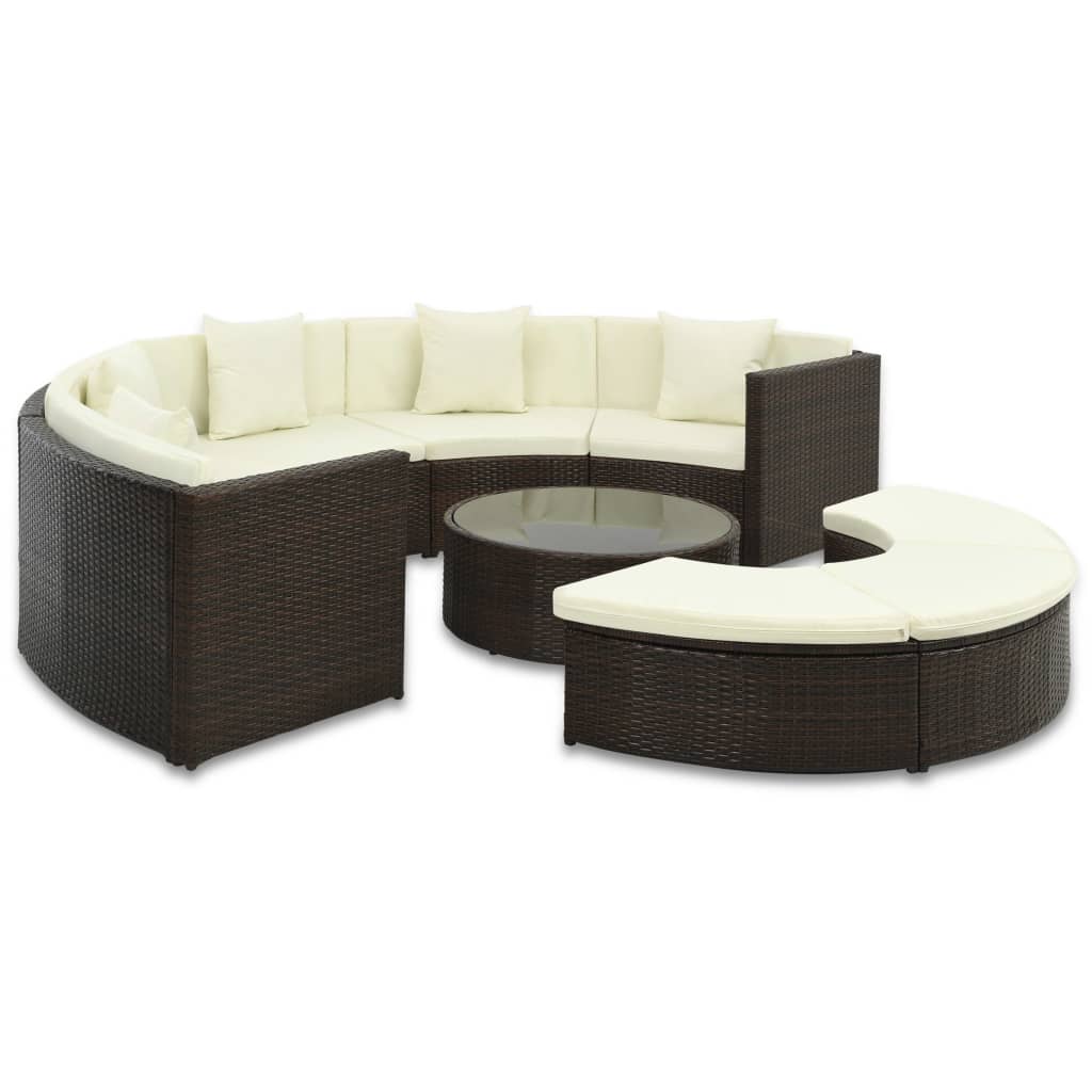 vidaXL 7 Piece Patio Lounge Set with Cushions Poly Rattan Brown