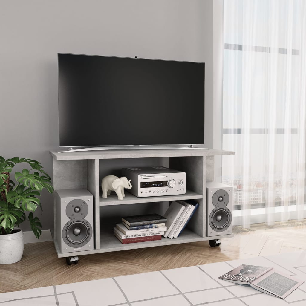 vidaXL TV Cabinet with Castors Concrete Gray 31.5"x15.7"x15.7" Engineered Wood