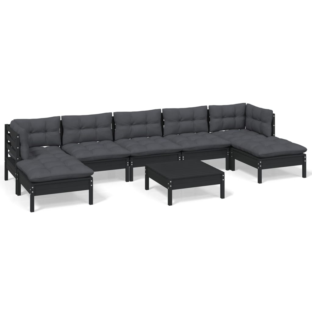 vidaXL 8 Piece Patio Lounge Set with Cushions Black Pinewood