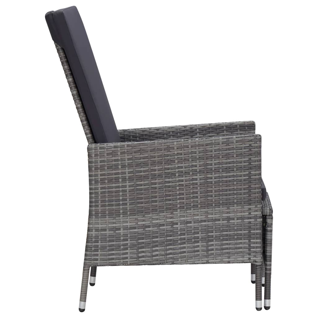 vidaXL Reclining Patio Chair with Cushions Poly Rattan Gray