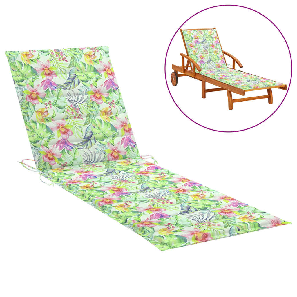 vidaXL Sun Lounger Cushion Leaf Pattern 78.7"x23.6"x1.2" Oxford Fabric