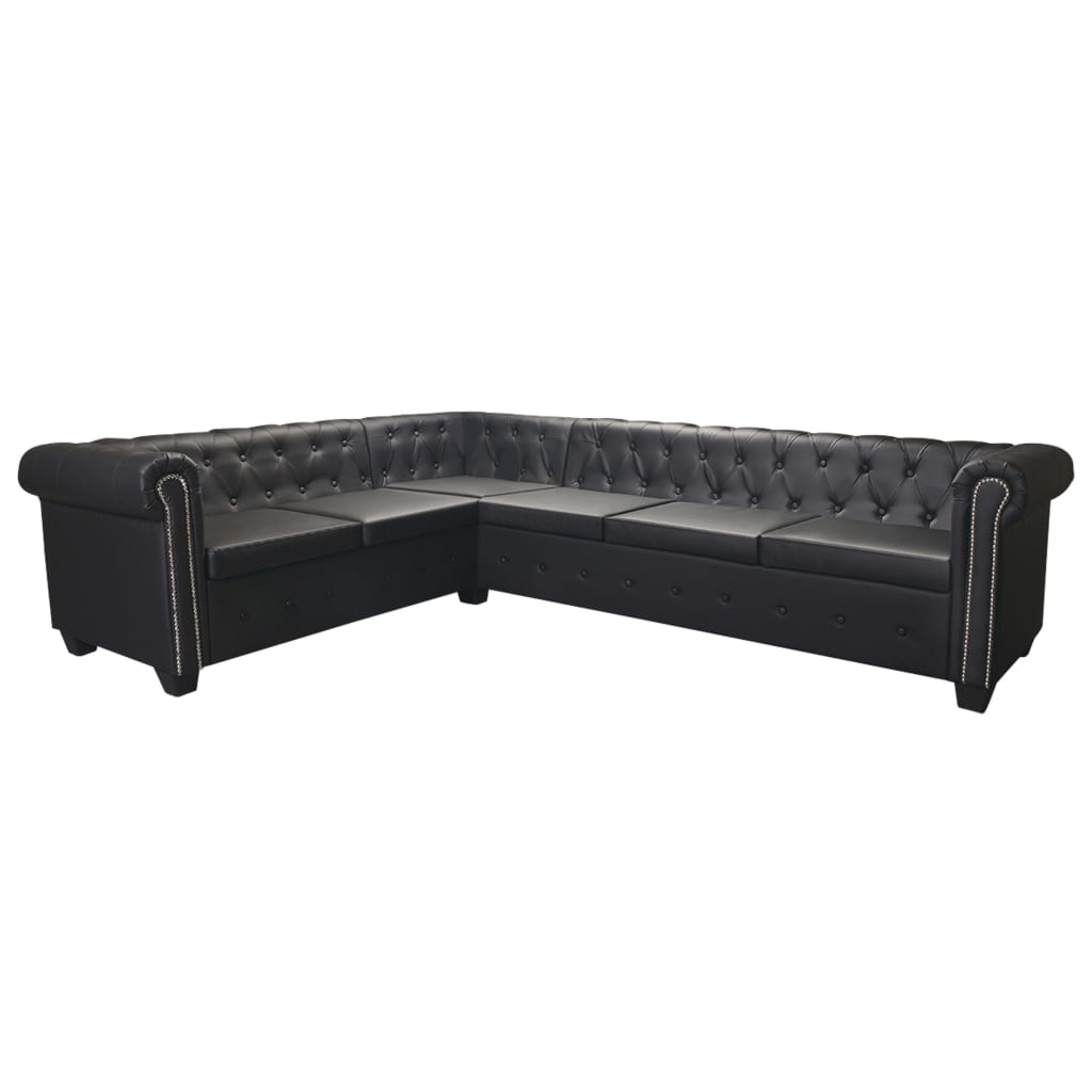 vidaXL Chesterfield Corner Sofa 6-Seater Black Faux Leather
