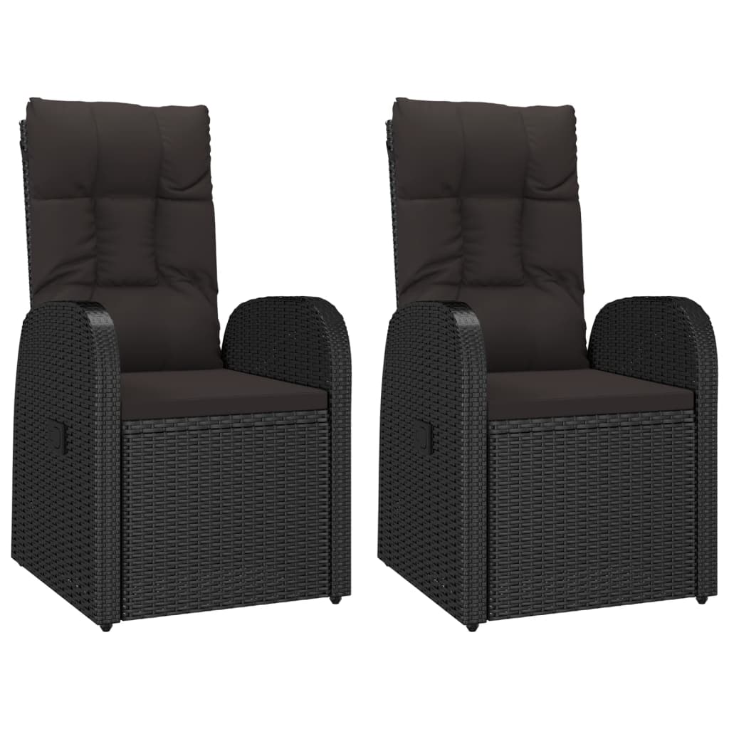 vidaXL Reclining Patio Chairs 2 pcs with Cushions Poly Rattan Black