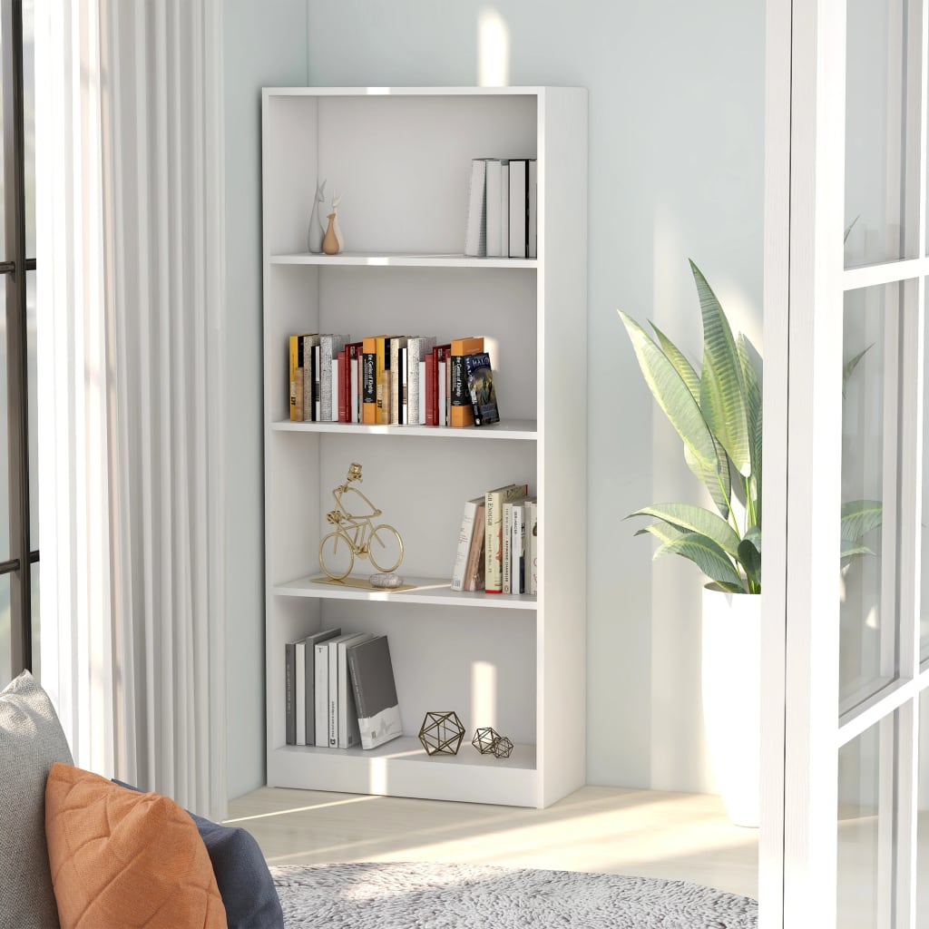 vidaXL 4-Tier Book Cabinet White 23.6"x9.4"x55.9" Engineered Wood