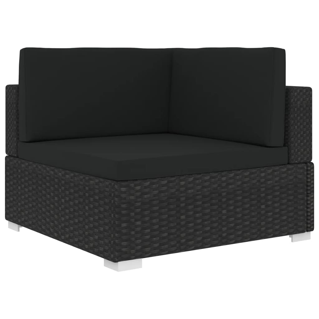 vidaXL Sectional Corner Chair with Cushions Poly Rattan Black