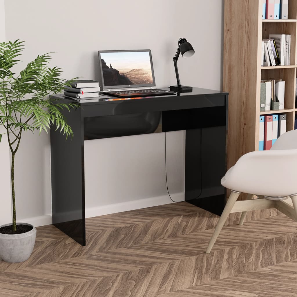 vidaXL Desk High Gloss Black 35.4" x 15.7" x 28.3" Engineered Wood