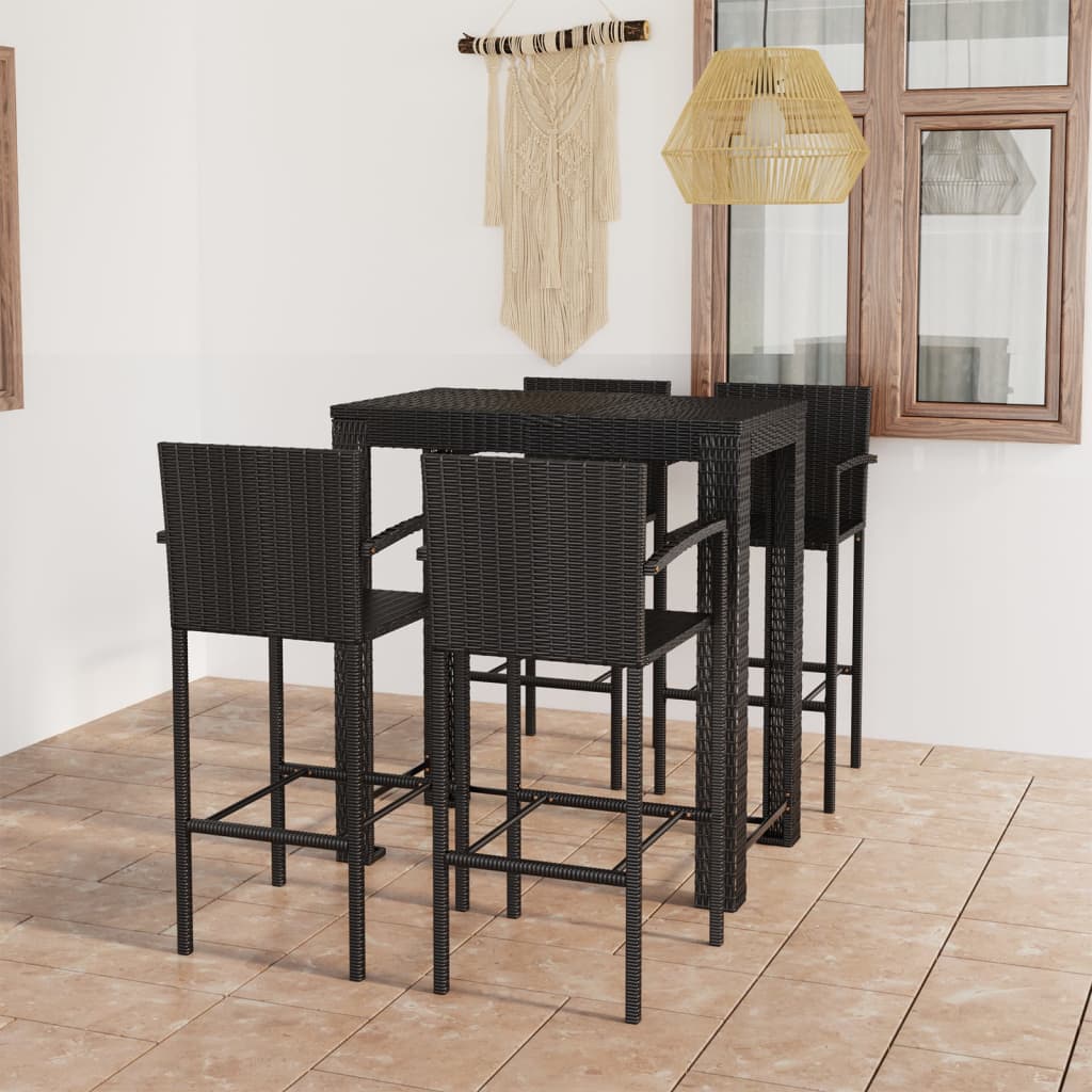 vidaXL 5 Piece Patio Bar Set with Armrest Poly Rattan Black