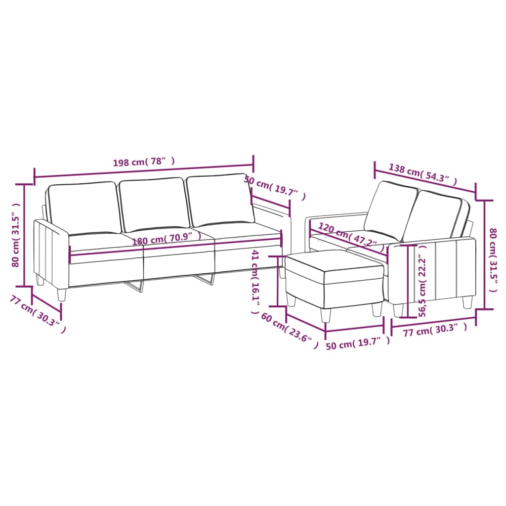 vidaXL 3 Piece Sofa Set with Cushions Light Gray Fabric