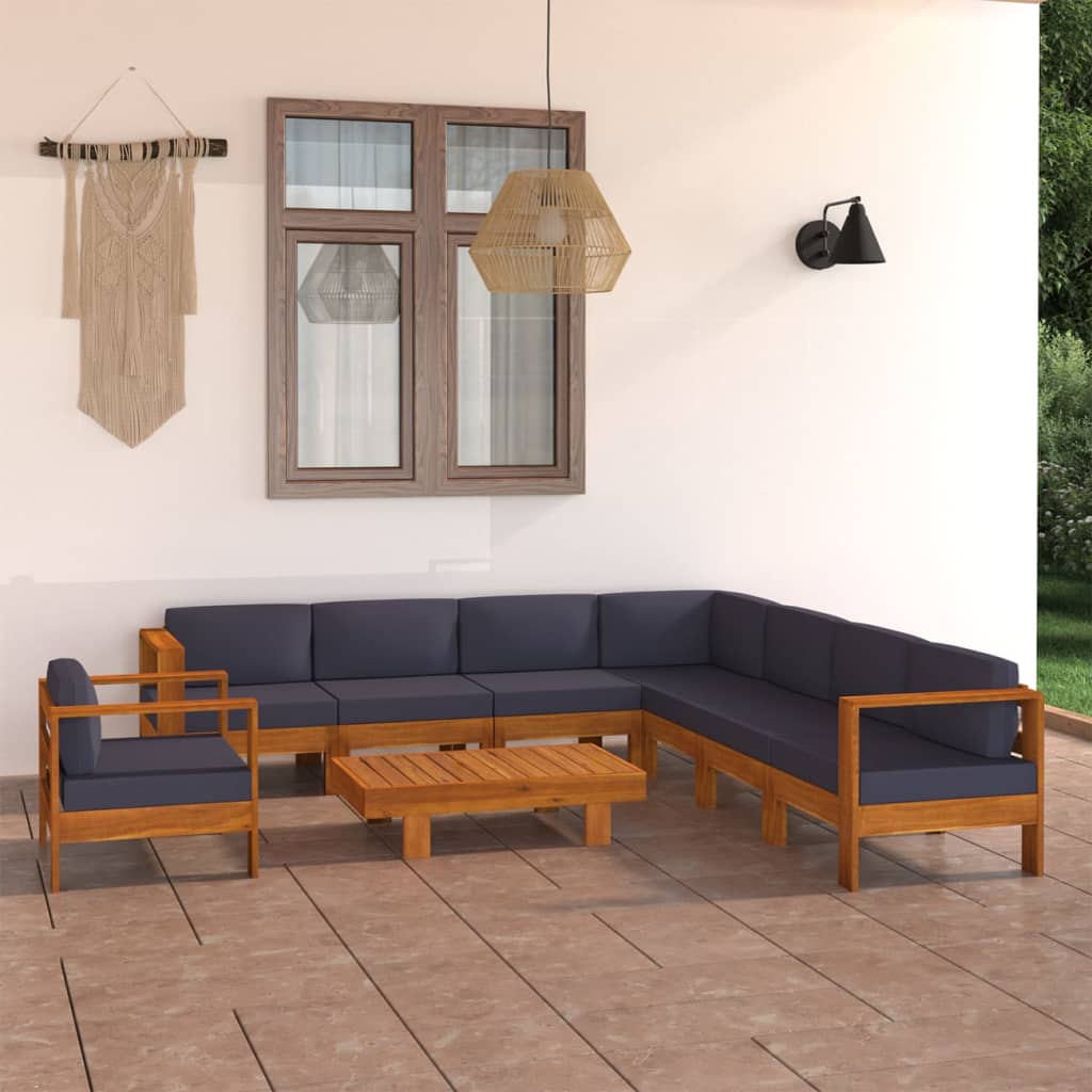 vidaXL 9 Piece Patio Lounge Set with Dark Gray Cushions Acacia Wood