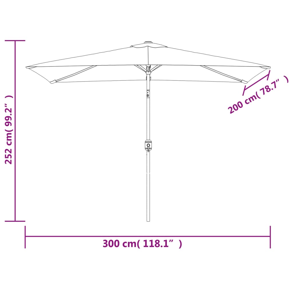 vidaXL Outdoor Parasol with Metal Pole 118"x78.7" Black