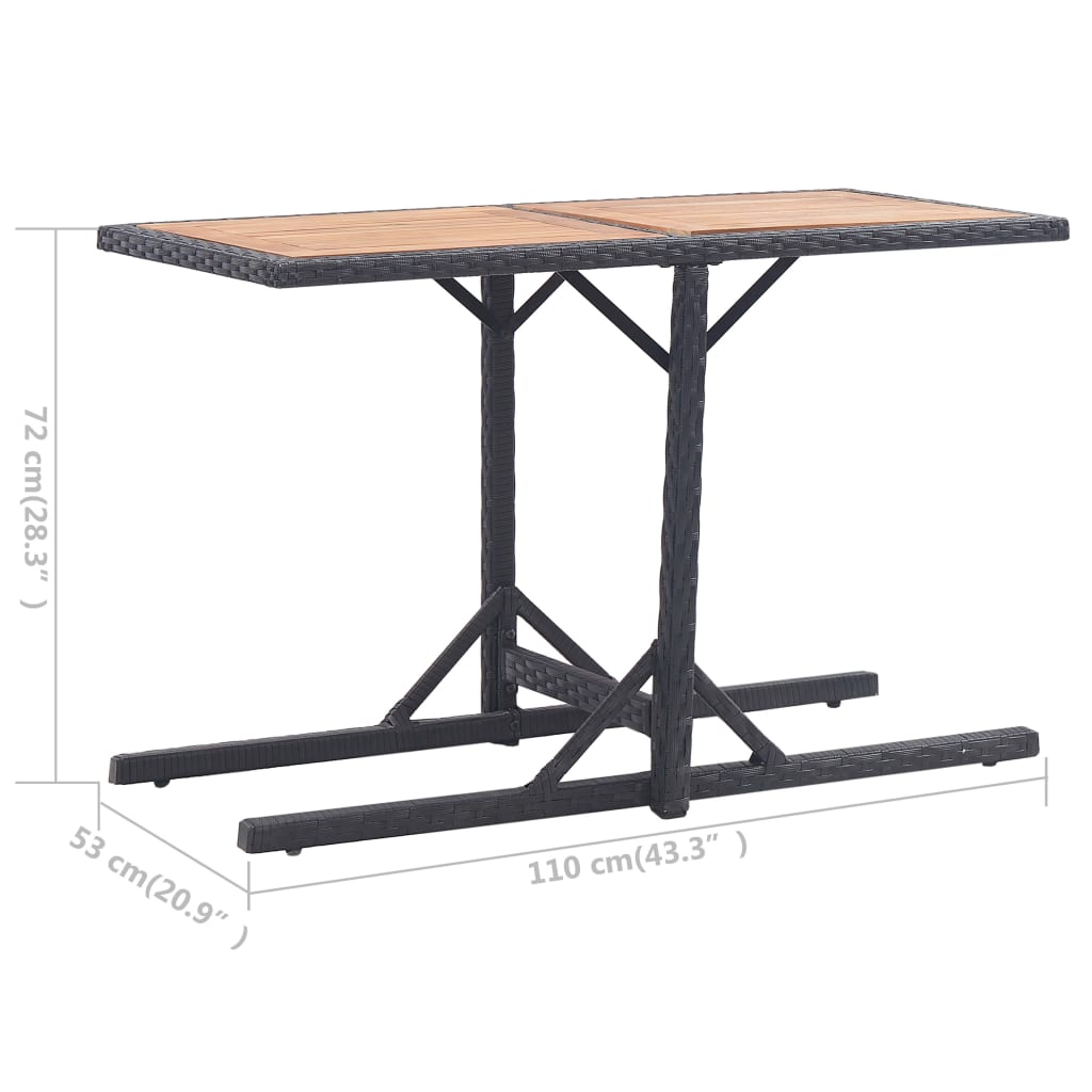 vidaXL Patio Table Black Solid Acacia Wood and Poly Rattan