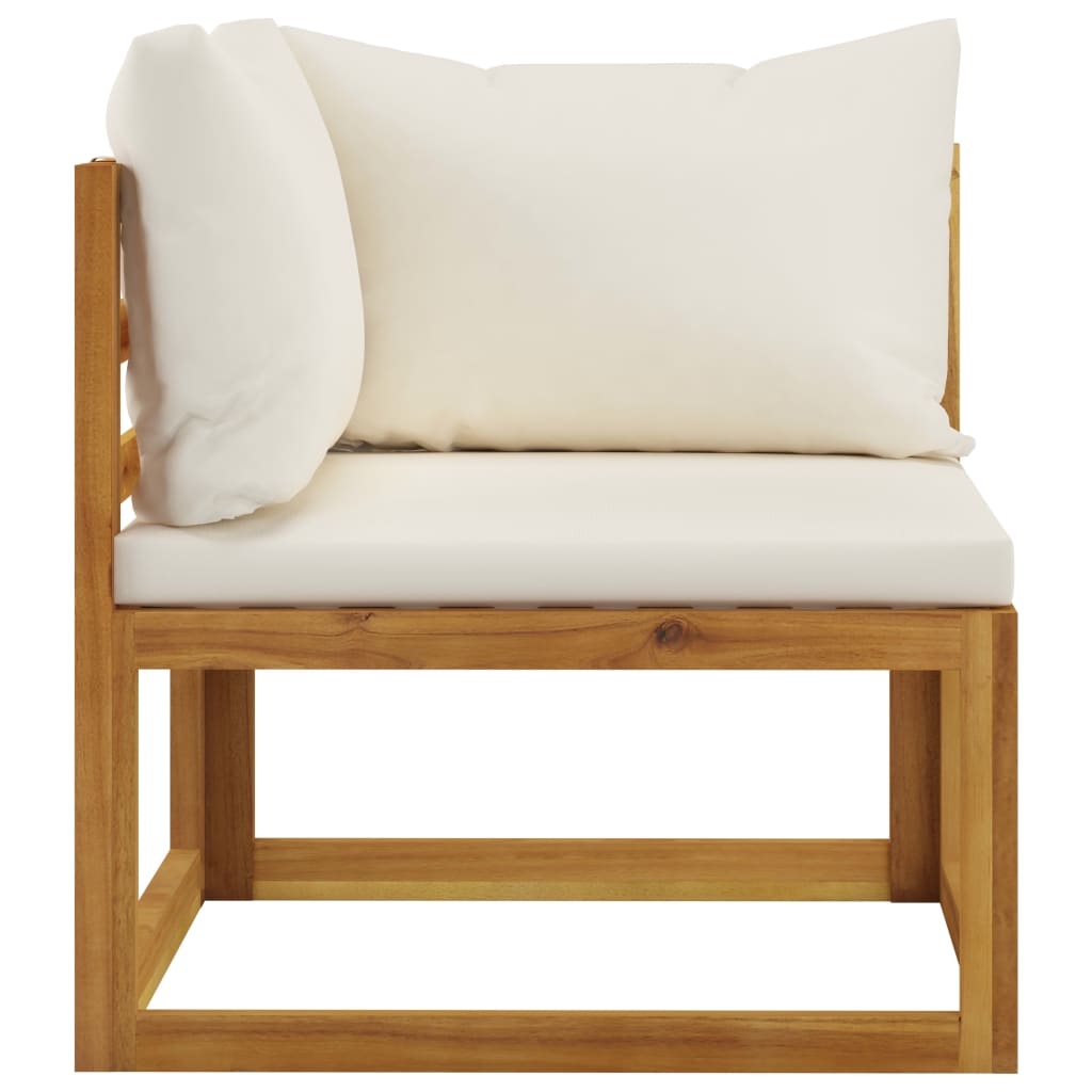 vidaXL Sectional Corner Sofa & Cream White Cushion Solid Acacia Wood
