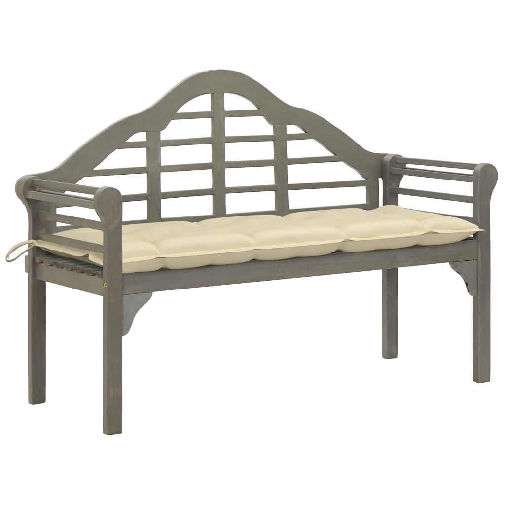 vidaXL Patio Queen Bench with Cushion 53.1" Solid Acacia Wood Gray
