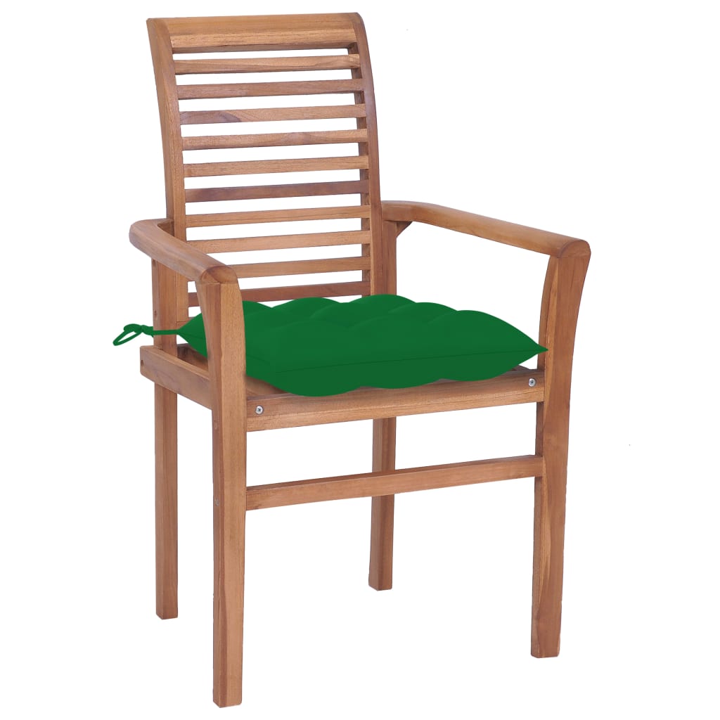 vidaXL Dining Chairs 2 pcs with Green Cushions Solid Teak Wood
