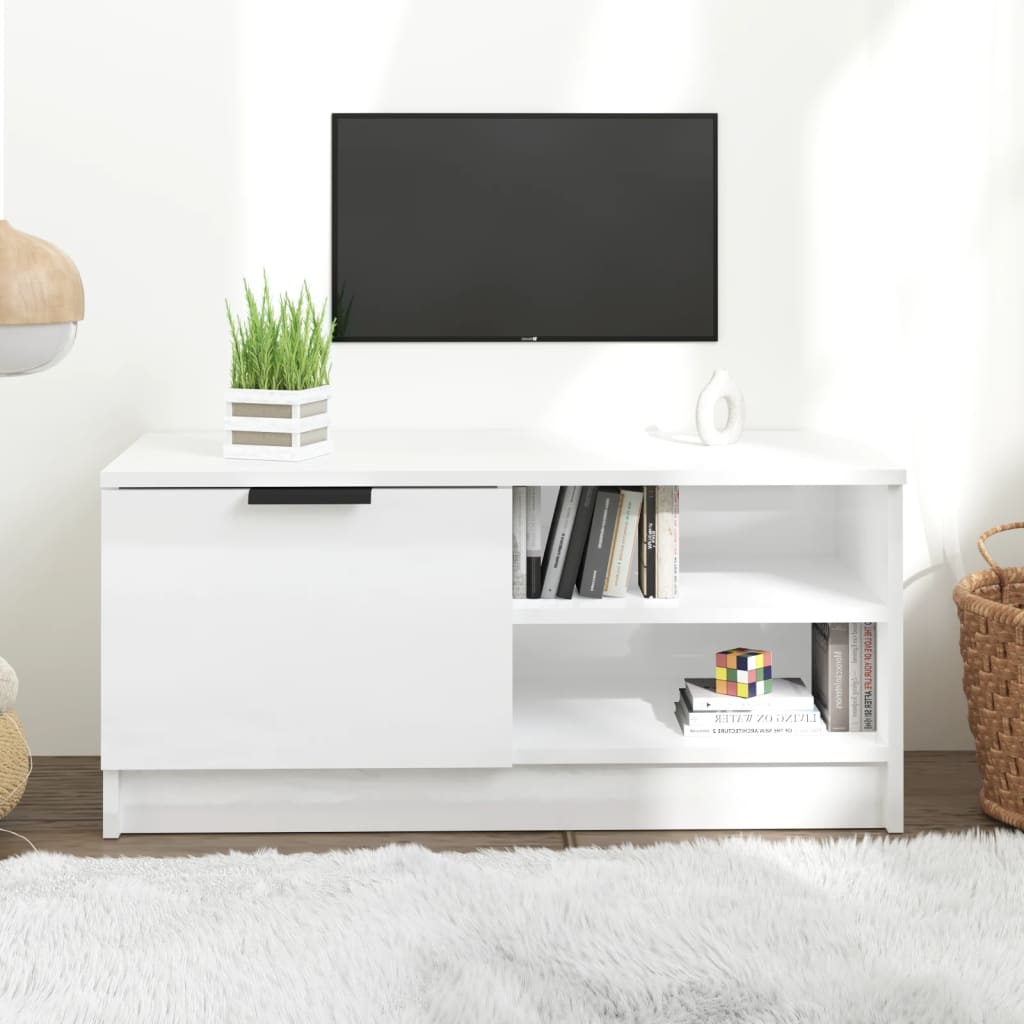 vidaXL TV Cabinet High Gloss White 31.5"x13.8"x14.4" Engineered Wood