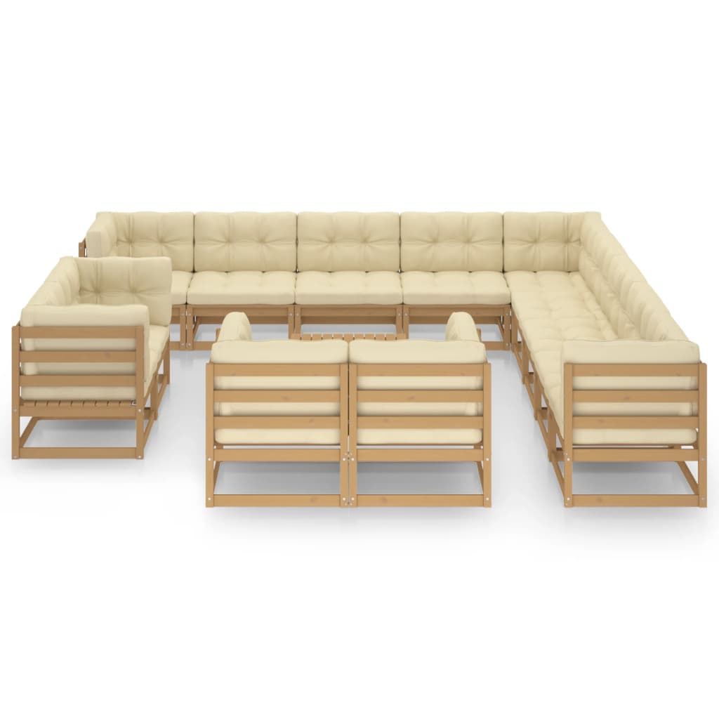 vidaXL 14 Piece Patio Lounge Set&Cushions Honey Brown Solid Pinewood