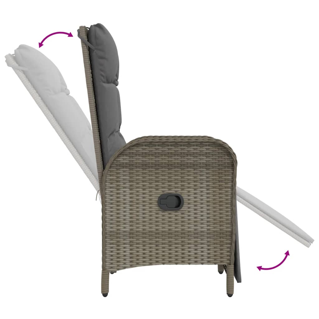 vidaXL Patio Reclining Chairs with Cushions 2 pcs Poly Rattan Gray