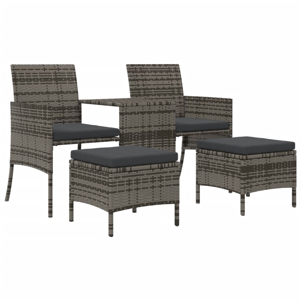 vidaXL 2-Seater Patio Sofa with Tea Table & Stools Poly Rattan Gray