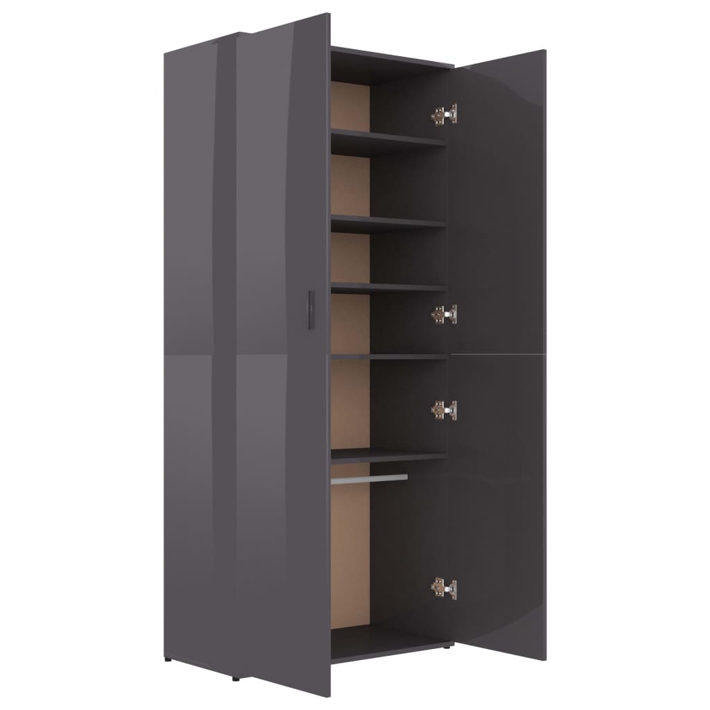 vidaXL Shoe Cabinet High Gloss Gray 31.5"x15.4"x70.1" Chipboard