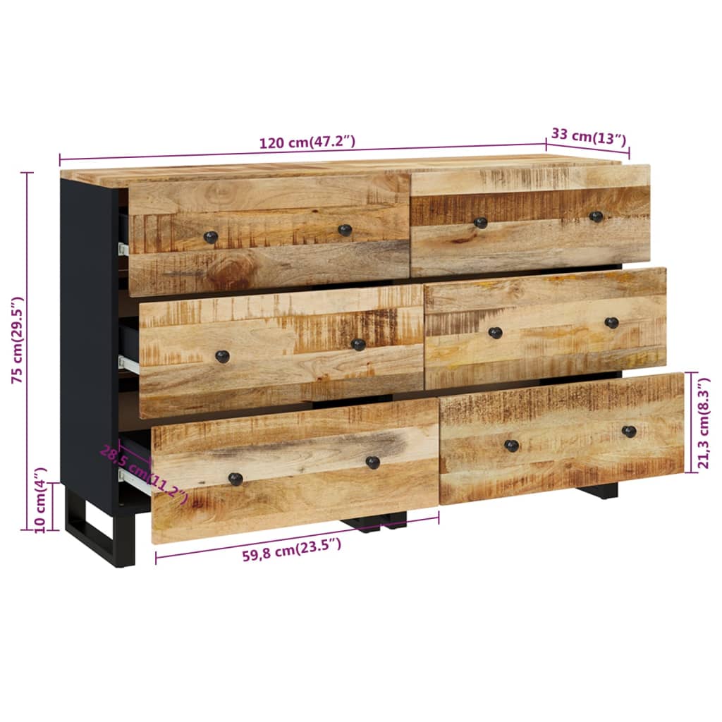 vidaXL Sideboards 2 pcs 23.6"x13"x29.5" Rough Mango Wood