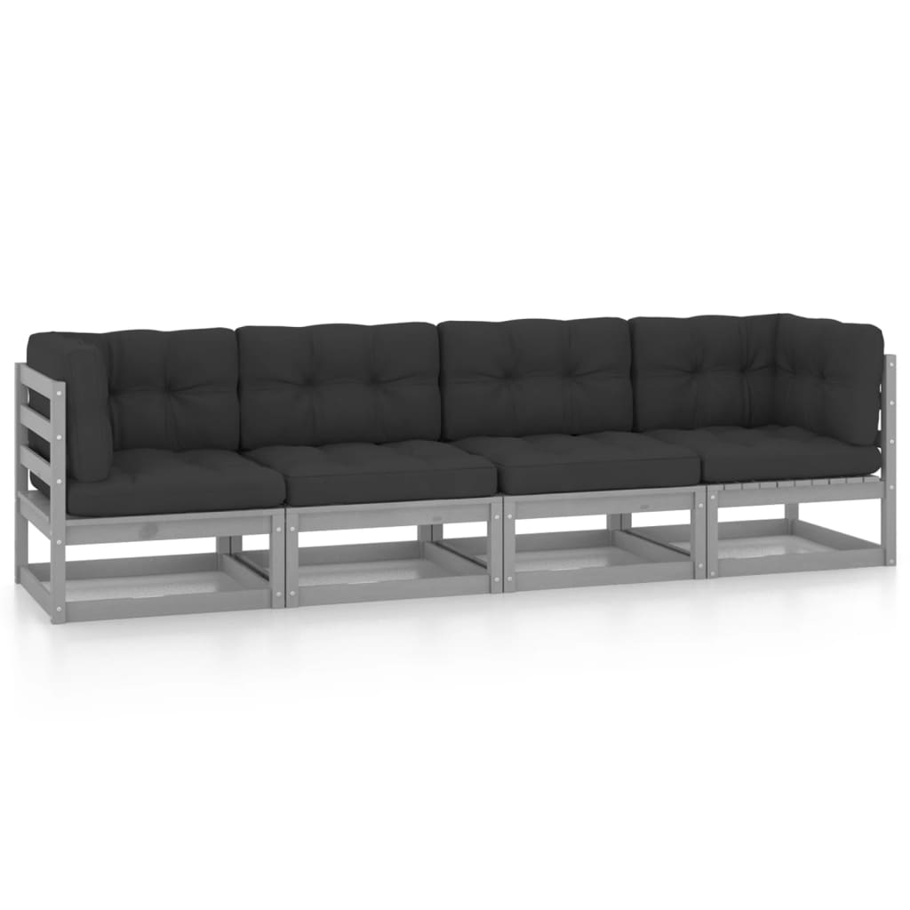vidaXL 4-Seater Patio Sofa with Cushions Solid Pinewood