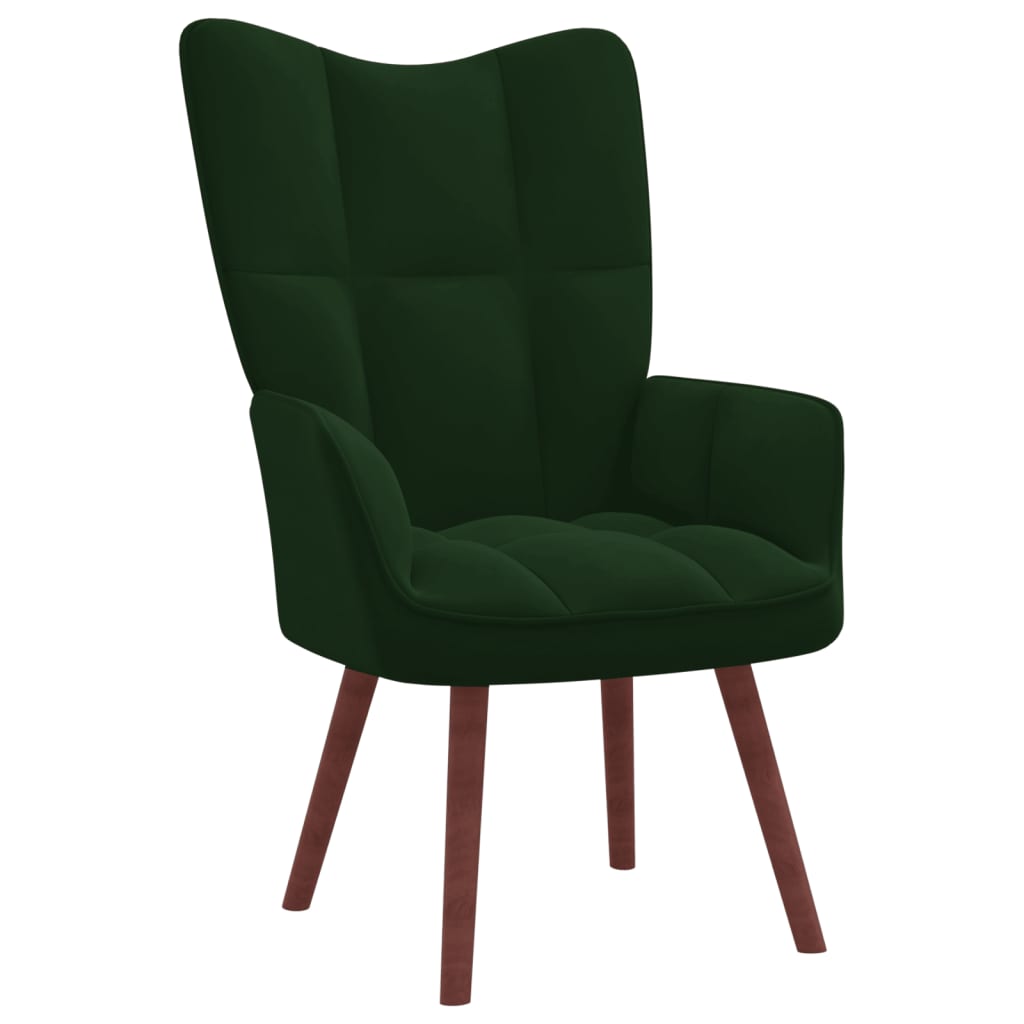 vidaXL Relaxing Chair with a Stool Dark Green Velvet