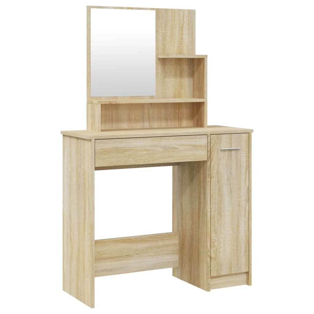 vidaXL Dressing Table with Mirror Sonoma Oak 34.1"x13.8"x53.5"