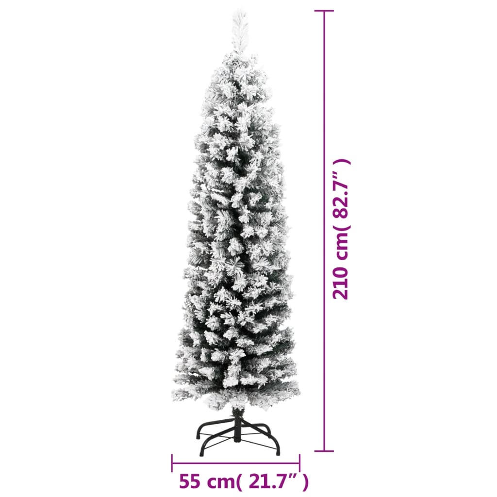 vidaXL Slim Artificial Christmas Tree with Flocked Snow Green 82.7" PVC