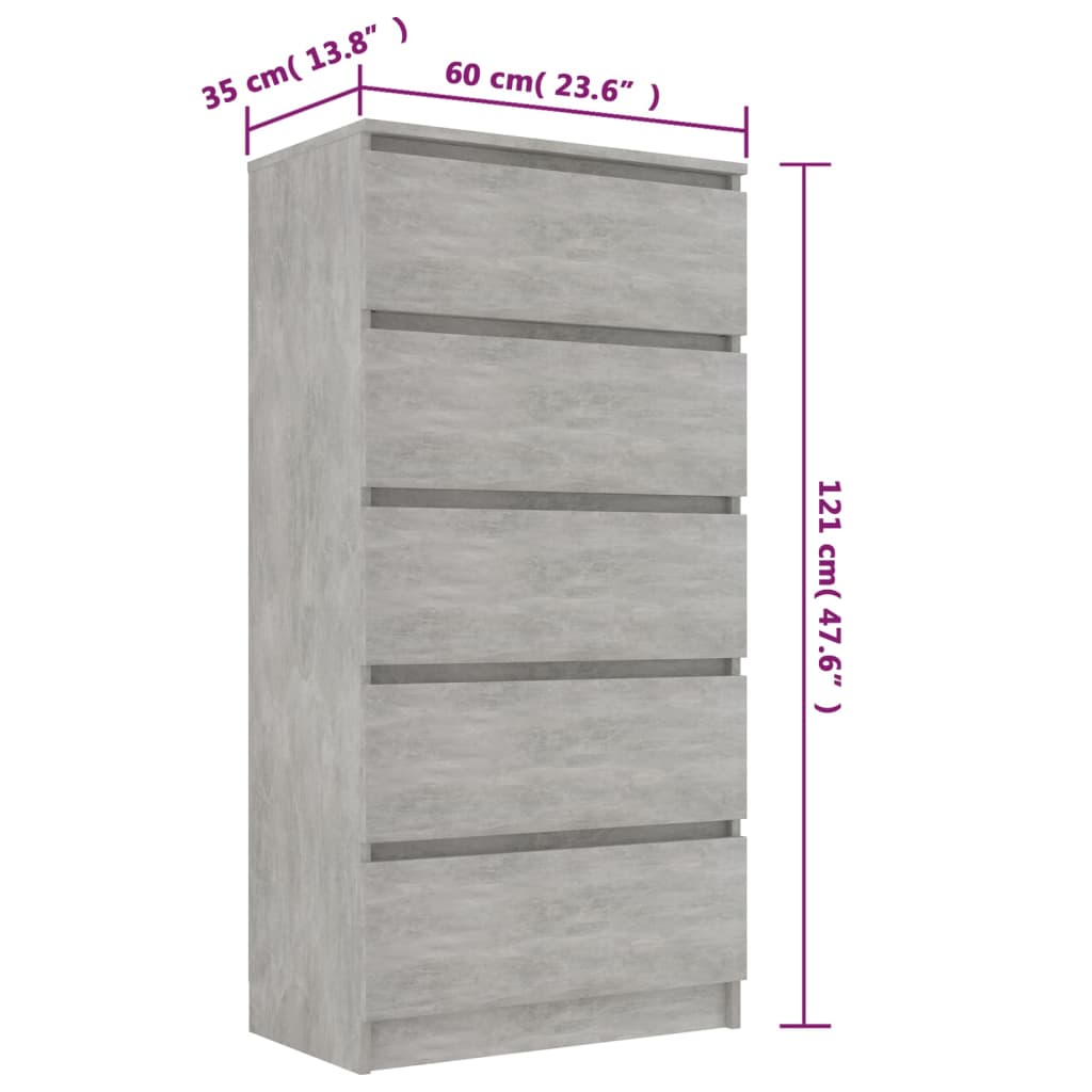 vidaXL Drawer Sideboard Concrete Gray 23.6"x13.8"x47.6" Engineered Wood