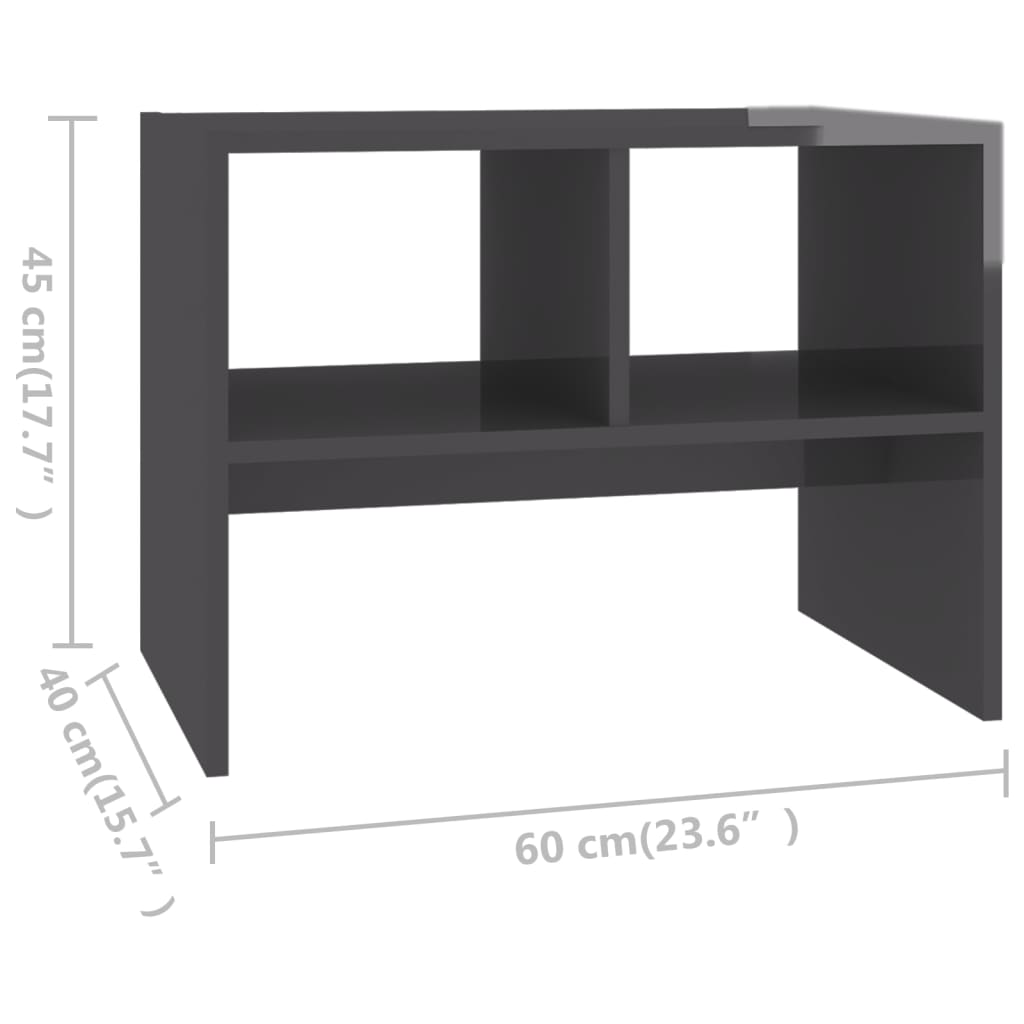 vidaXL Side Table High Gloss Gray 24"x16"x18" Chipboard
