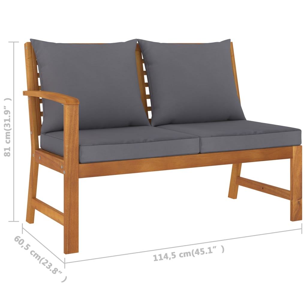 vidaXL Patio Bench 45.1" with Dark Gray Cushion Solid Acacia Wood