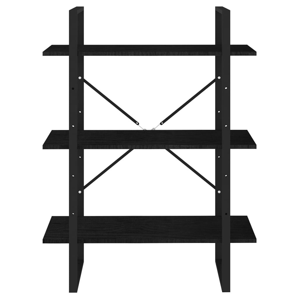 vidaXL 3-Tier Book Cabinet Black 31.5"x11.8"x41.3" Solid Pine Wood