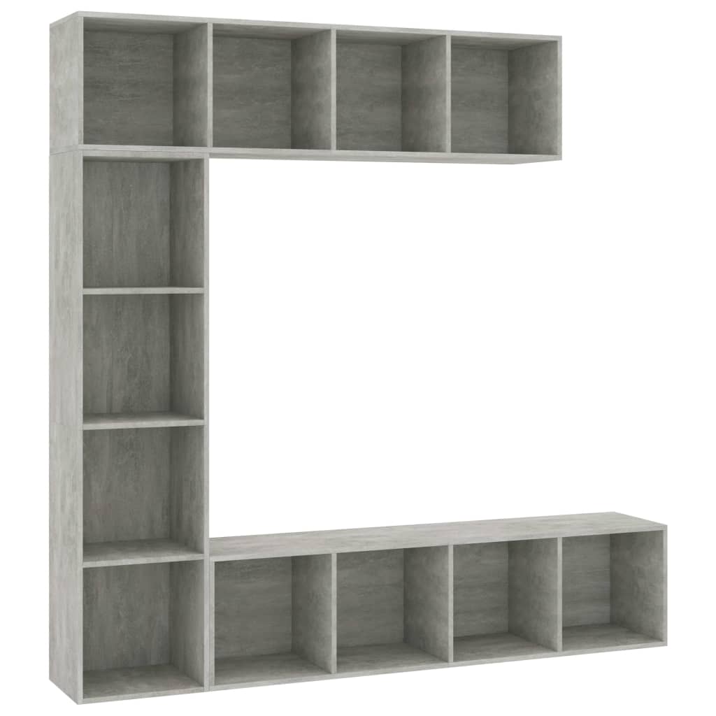 vidaXL 3 Piece Book/TV Stand Set Concrete Gray 70.9"x11.8"x70.9"