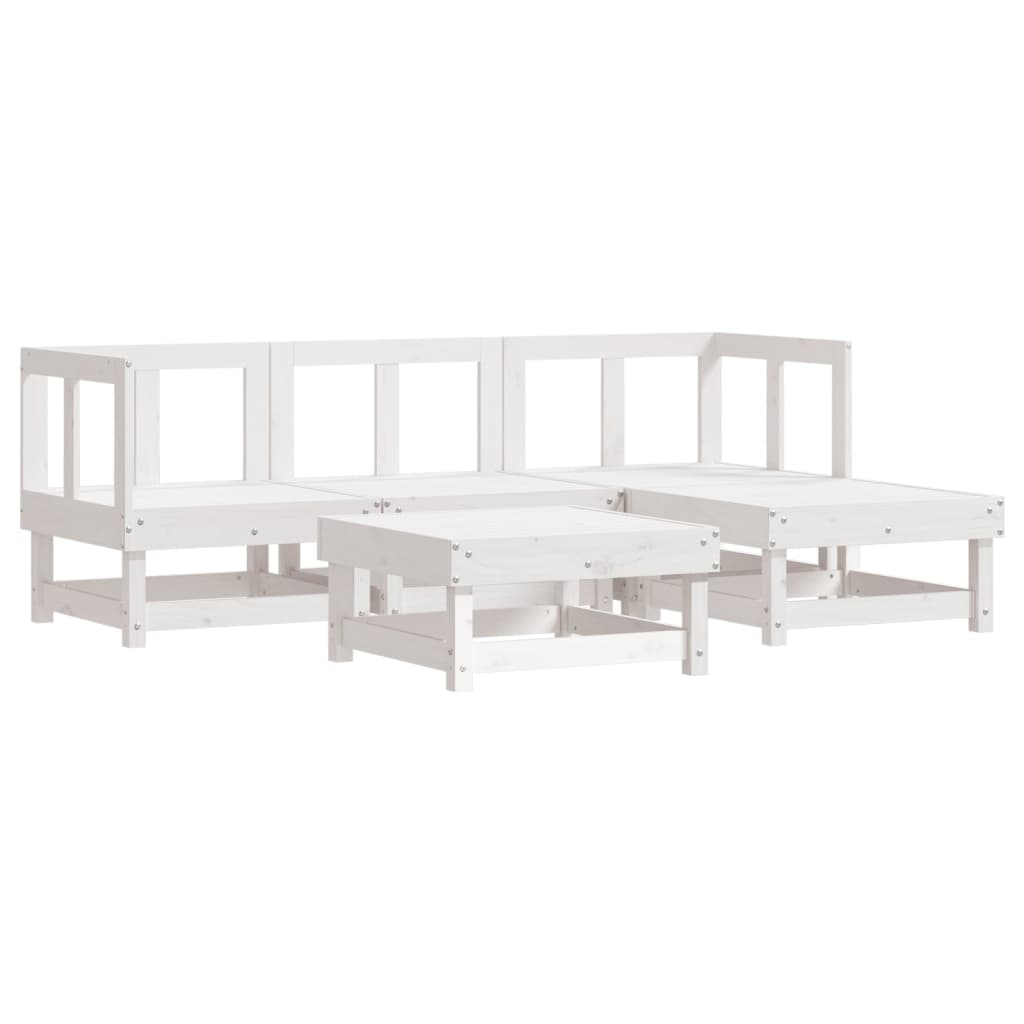 vidaXL 5 Piece Patio Lounge Set with Cushions White Solid Wood