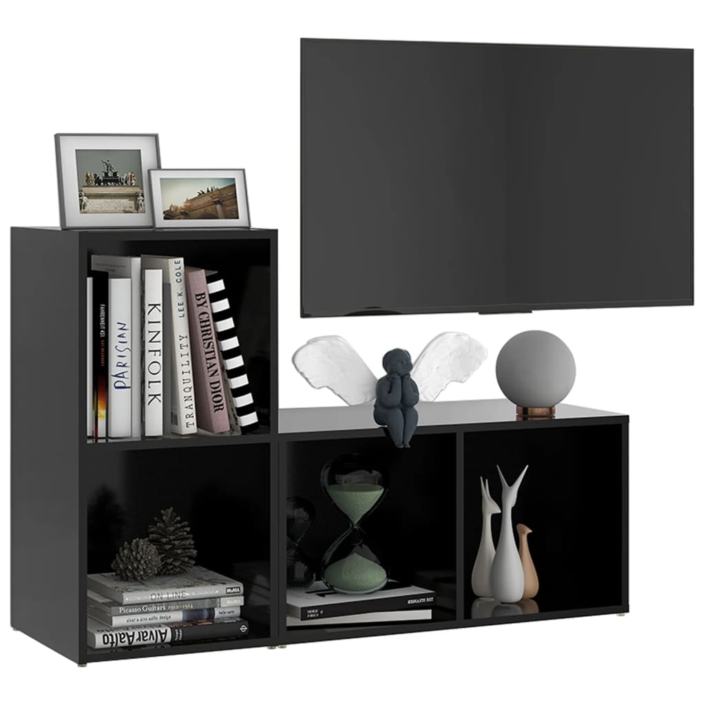 vidaXL TV Cabinets 2 pcs Black 28.3"x13.8"x14.4" Engineered Wood