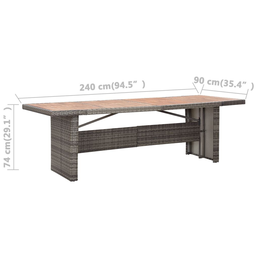 vidaXL Patio Table 94.5"x35.4"x29.1" Poly Rattan and Solid Acacia Wood