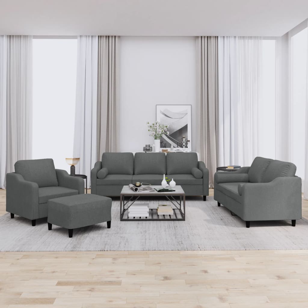 vidaXL 4 Piece Sofa Set with Pillows Dark Gray Fabric
